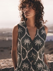 Mint Velvet Green Palm Print 100% Cotton Waistcoat - Image 4 of 8