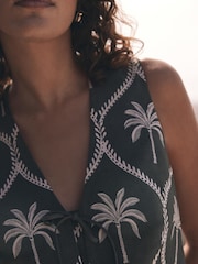 Mint Velvet Green Palm Print 100% Cotton Waistcoat - Image 5 of 8