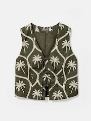 Mint Velvet Green Palm Print 100% Cotton Waistcoat - Image 6 of 8