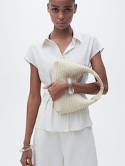 Mango Cream Short Sleeve Pleated Shirt - Image 2 of 6