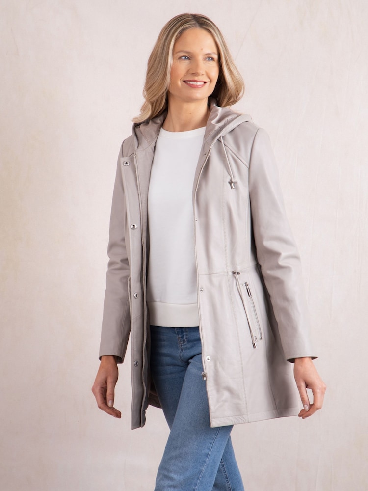 Lakeland Leather Grey Ambleside Hooded Leather Coat - Image 7 of 9