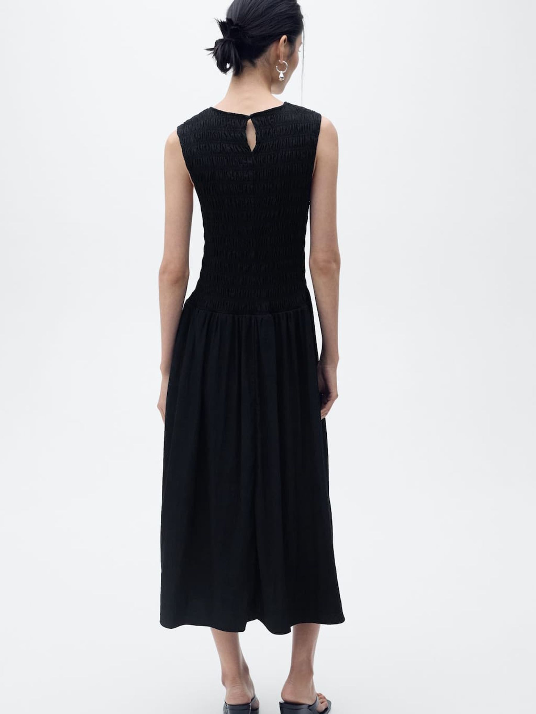 Buy Mango Black Sleeveless Shirred Body Dropped Waist Midi Dress From buy-mango-black-sleeveless-shirred-body-dropped-waist-midi-dress-from