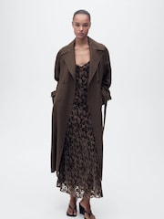 Mango Brown Double Breasted Linen Trench Coat - Image 1 of 7
