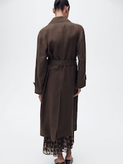 Mango Brown Double Breasted Linen Trench Coat - Image 2 of 7