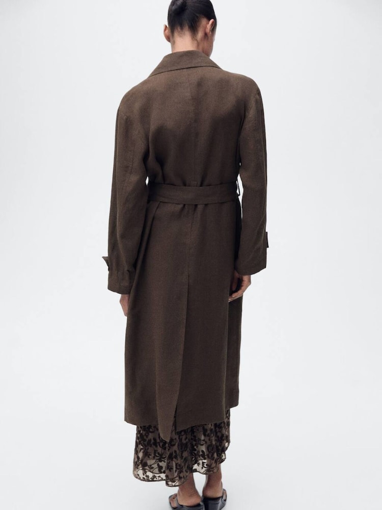 Mango Brown Double Breasted Linen Trench Coat - Image 2 of 7 Mango Brown Double Breasted Linen Trench Coat - Image 2 of 7
