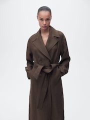 Mango Brown Double Breasted Linen Trench Coat - Image 3 of 7