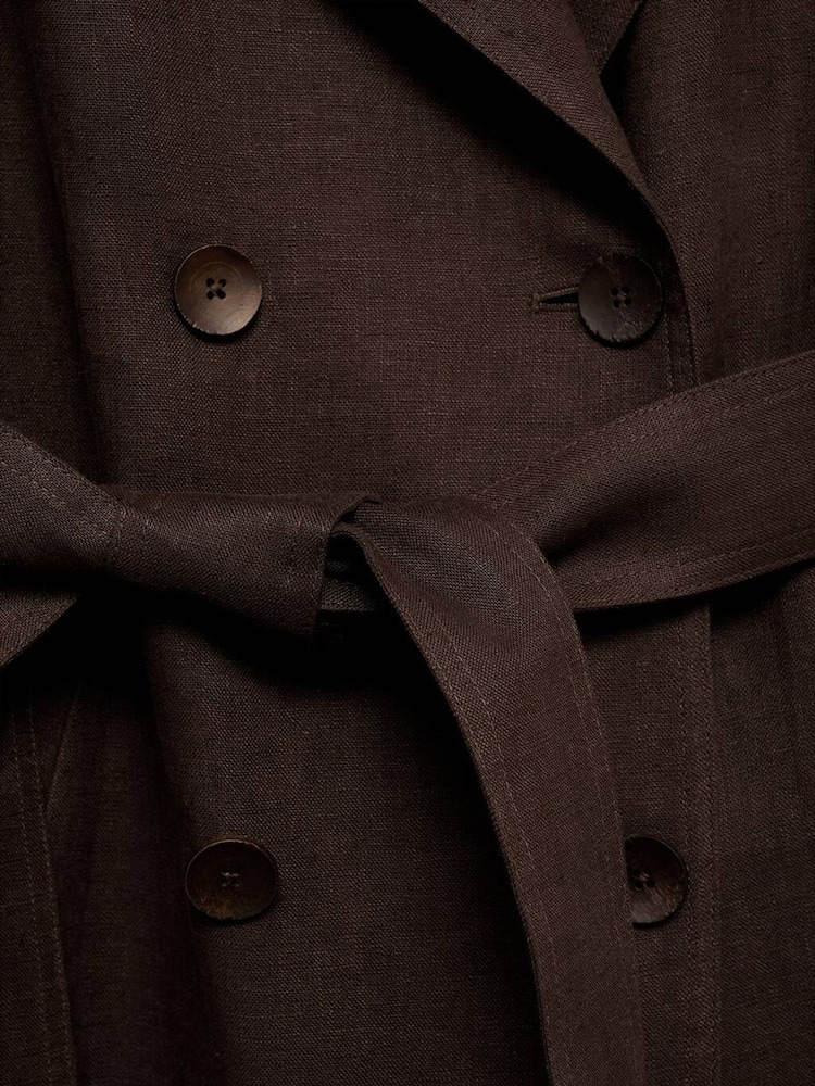 Mango Brown Double Breasted Linen Trench Coat - Image 7 of 7