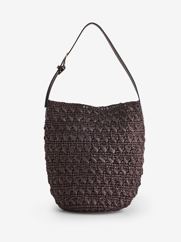 Mango Brown Woven Shoulder Bag - Image 1 of 1 Mango Brown Woven Shoulder Bag - Image 1 of 1