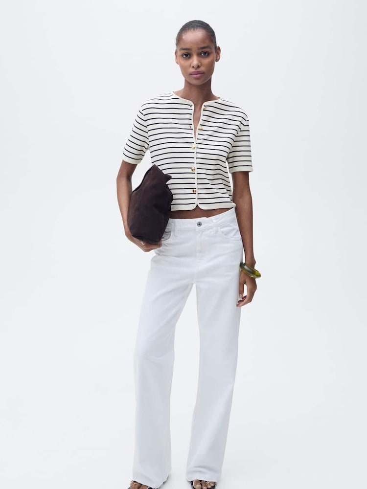 Mango Blue Short Sleeve Stripe Cardigan - Image 1 of 6