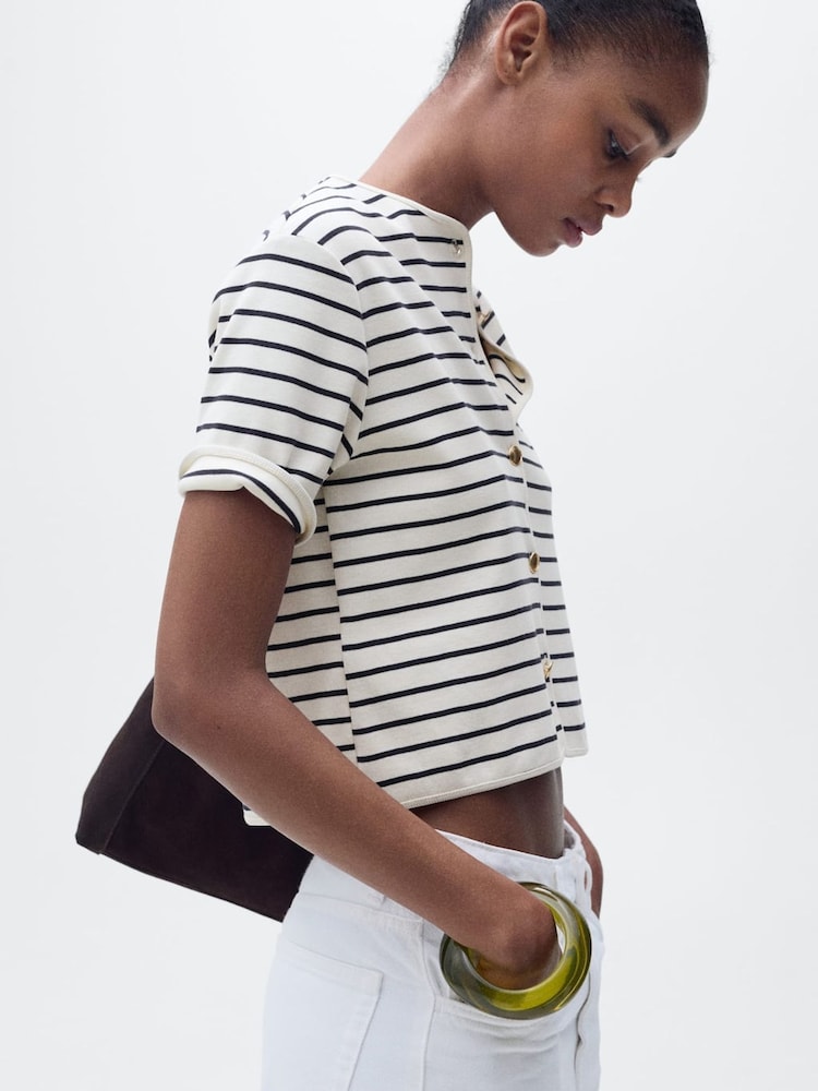 Mango Blue Short Sleeve Stripe Cardigan - Image 4 of 6