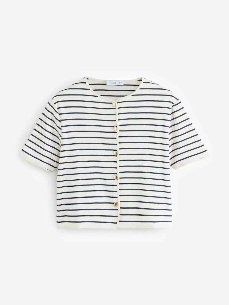 Mango Blue Short Sleeve Stripe Cardigan - Image 5 of 6