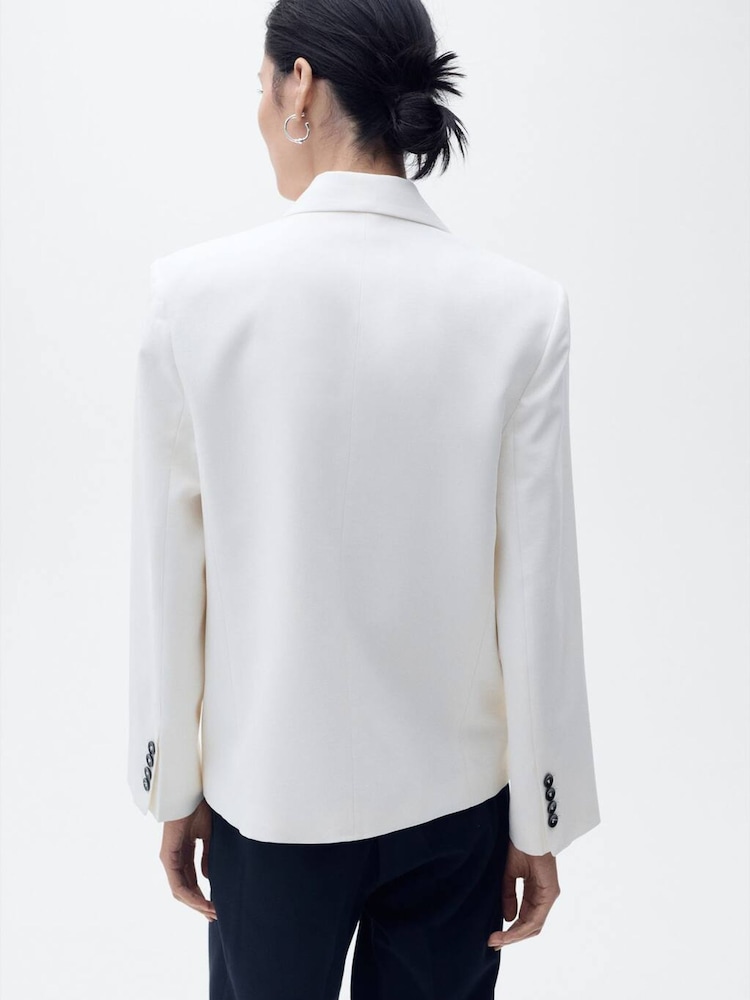 Mango White Contrast Button Double Breasted Blazer - Image 2 of 6