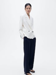 Mango White Contrast Button Double Breasted Blazer - Image 3 of 6