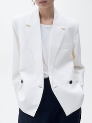 Mango White Contrast Button Double Breasted Blazer - Image 4 of 6