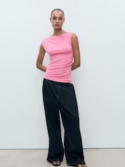 Mango Pink Asymmetrical Fitted Tank Top - Image 1 of 6