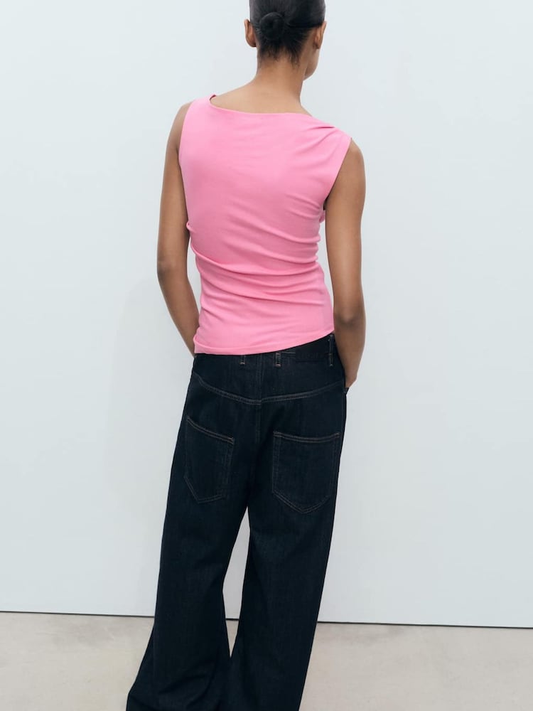 Mango Pink Asymmetrical Fitted Tank Top - Image 2 of 6 Mango Pink Asymmetrical Fitted Tank Top - Image 2 of 6