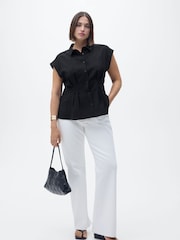 Mango Black Short Sleeve Pleated Shirt - Image 2 of 4