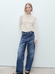 Mango Cream Openwork Knitted Sweater - Image 1 of 7
