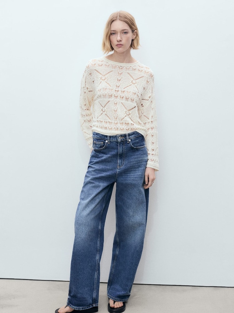 Mango Cream Openwork Knitted Sweater - Image 1 of 7