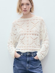 Mango Cream Openwork Knitted Sweater - Image 3 of 7