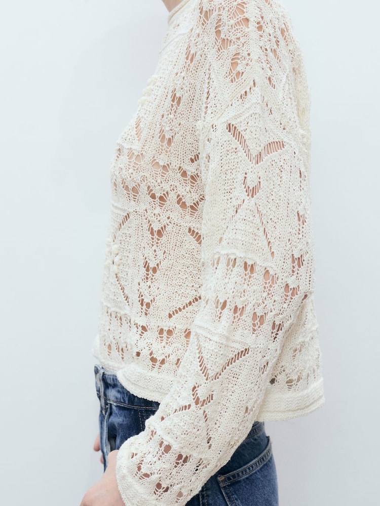 Mango Cream Openwork Knitted Sweater - Image 4 of 7