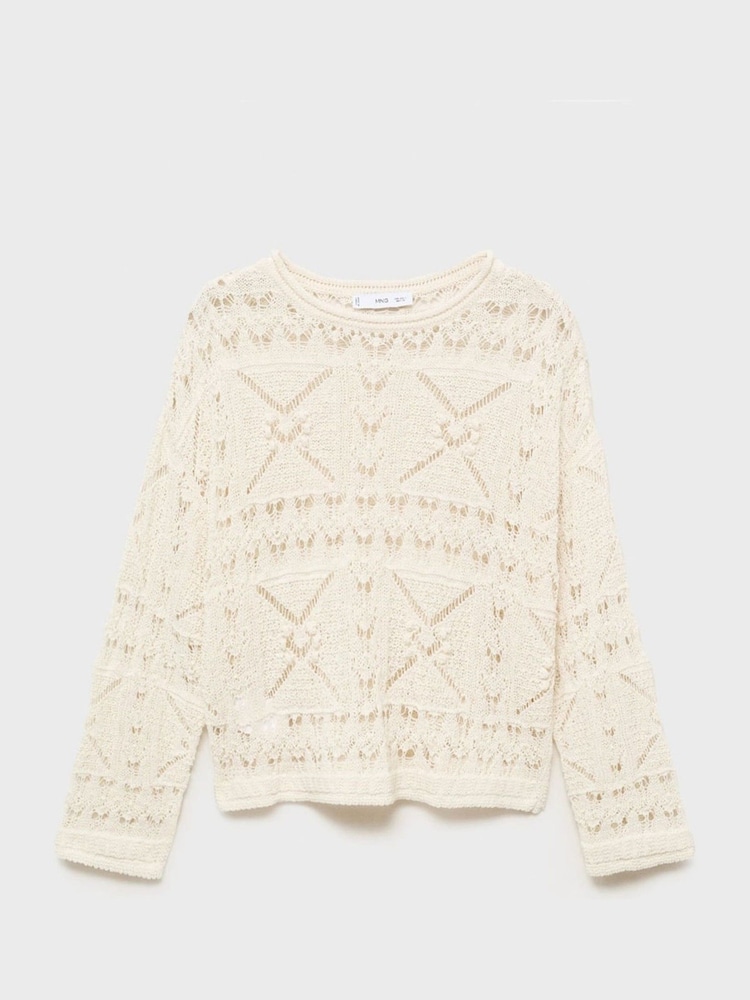 Mango Cream Openwork Knitted Sweater - Image 6 of 7