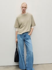 Mango Blue Wide Leg Tie Waist Jeans - Image 1 of 1