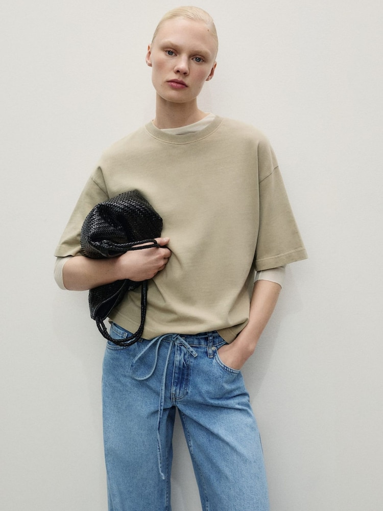 Mango Blue Wide Leg Tie Waist Jeans - Image 2 of 6