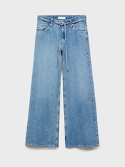 Mango Blue Wide Leg Tie Waist Jeans - Image 5 of 6