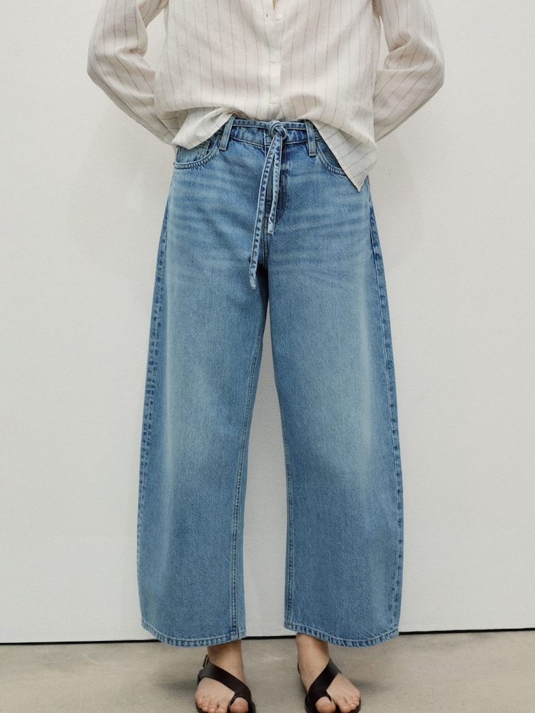 Mango Blue Mango Barrel Leg Tie Waist Kika Jeans - Image 1 of 6