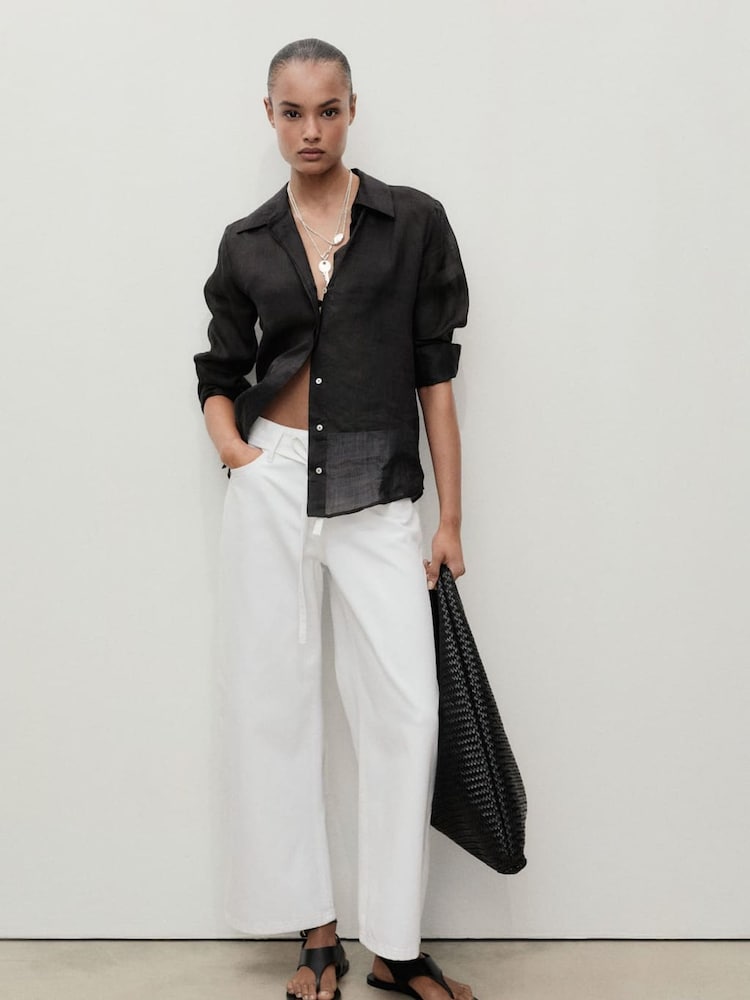 Mango White Mango Barrel Leg Tie Waist Kika Jeans - Image 1 of 7
