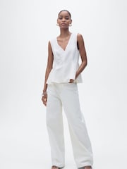 Mango Cream Linen Blend Peplum Top - Image 1 of 7