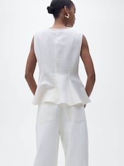 Mango Cream Linen Blend Peplum Top - Image 2 of 7