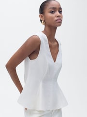 Mango Cream Linen Blend Peplum Top - Image 3 of 7