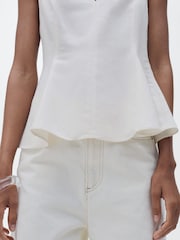Mango Cream Linen Blend Peplum Top - Image 4 of 7