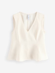 Mango Cream Linen Blend Peplum Top - Image 6 of 7