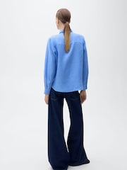 Mango Blue Straight Long Sleeve Linen Shirt - Image 2 of 6