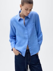 Mango Blue Straight Long Sleeve Linen Shirt - Image 3 of 6
