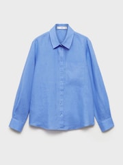 Mango Blue Straight Long Sleeve Linen Shirt - Image 5 of 6