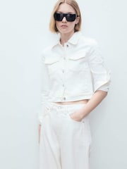 Mango White Crop Denim Jacket - Image 1 of 8