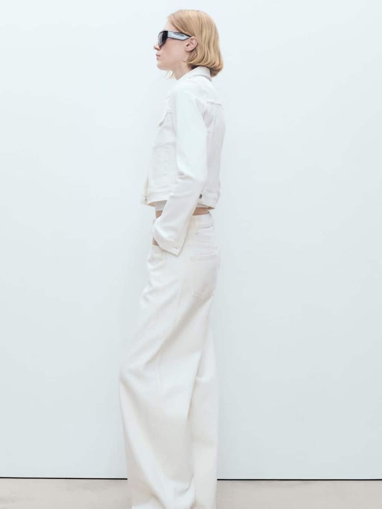 Mango White Crop Denim Jacket - Image 2 of 8
