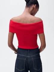 Mango Red Off Shoulder Knit Top - Image 3 of 6