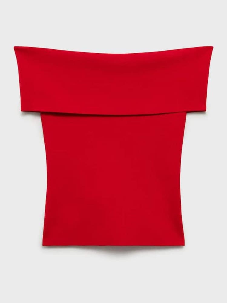 Mango Red Off Shoulder Knit Top - Image 6 of 6 Mango Red Off Shoulder Knit Top - Image 6 of 6
