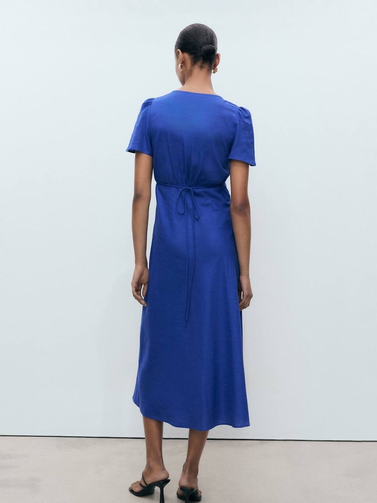 Mango Blue Linen Blend V-Neck Maxi Dress - Image 2 of 6