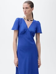 Mango Blue Linen Blend V-Neck Maxi Dress - Image 3 of 6