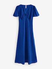 Mango Blue Linen Blend V-Neck Maxi Dress - Image 5 of 6