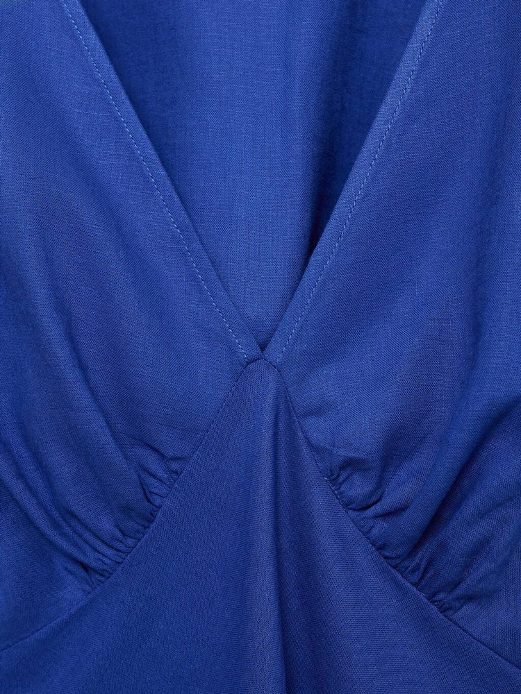 Mango Blue Linen Blend V-Neck Maxi Dress - Image 6 of 6