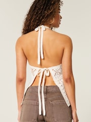 Hollister Knitted Crochet Halter Neck White Top - Image 2 of 4