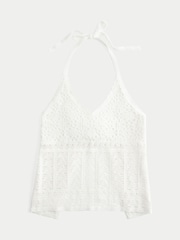 Hollister Knitted Crochet Halter Neck White Top - Image 3 of 4