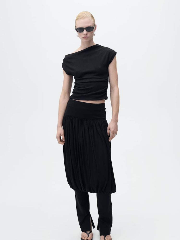 Mango Black Asymmetrical Draped Top - Image 1 of 7